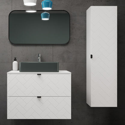 Trend Herringbone Pattern Door Bathroom Cabines Vanity Units Set with Worktop 80cm & 35cm - White