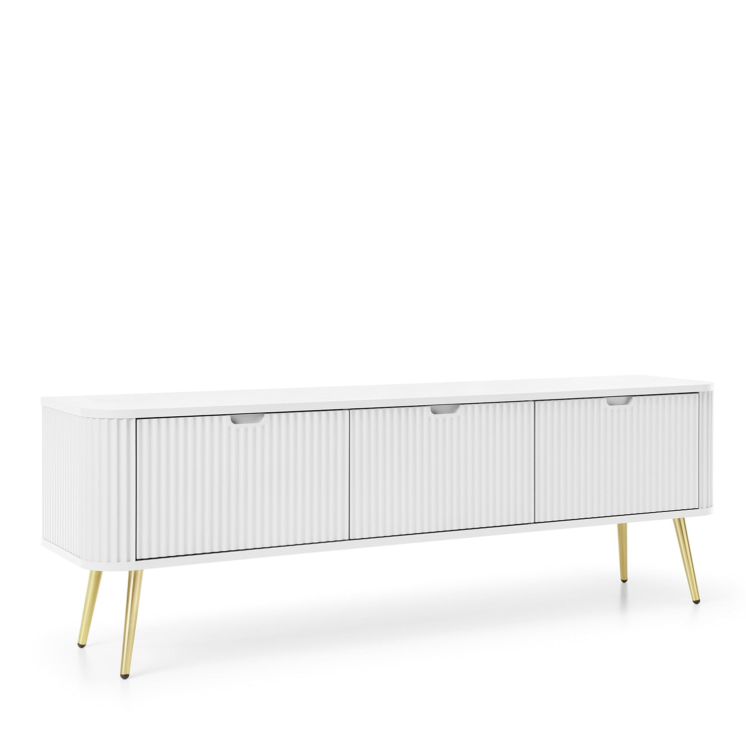 Signe Ribbed Elegant TV Unit - White / Gold Legs