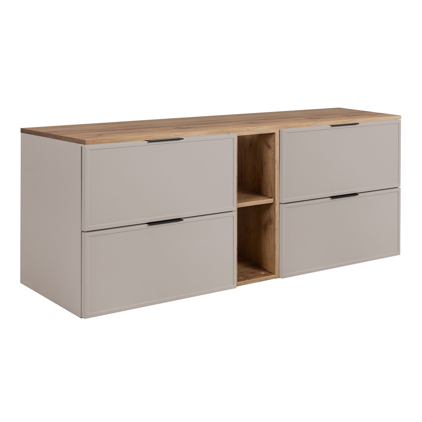 Simple Modern 4 Drawer Bathroom Cabinet Vanity Unit with Extra Storage 140cm with Worktop - Cashmere