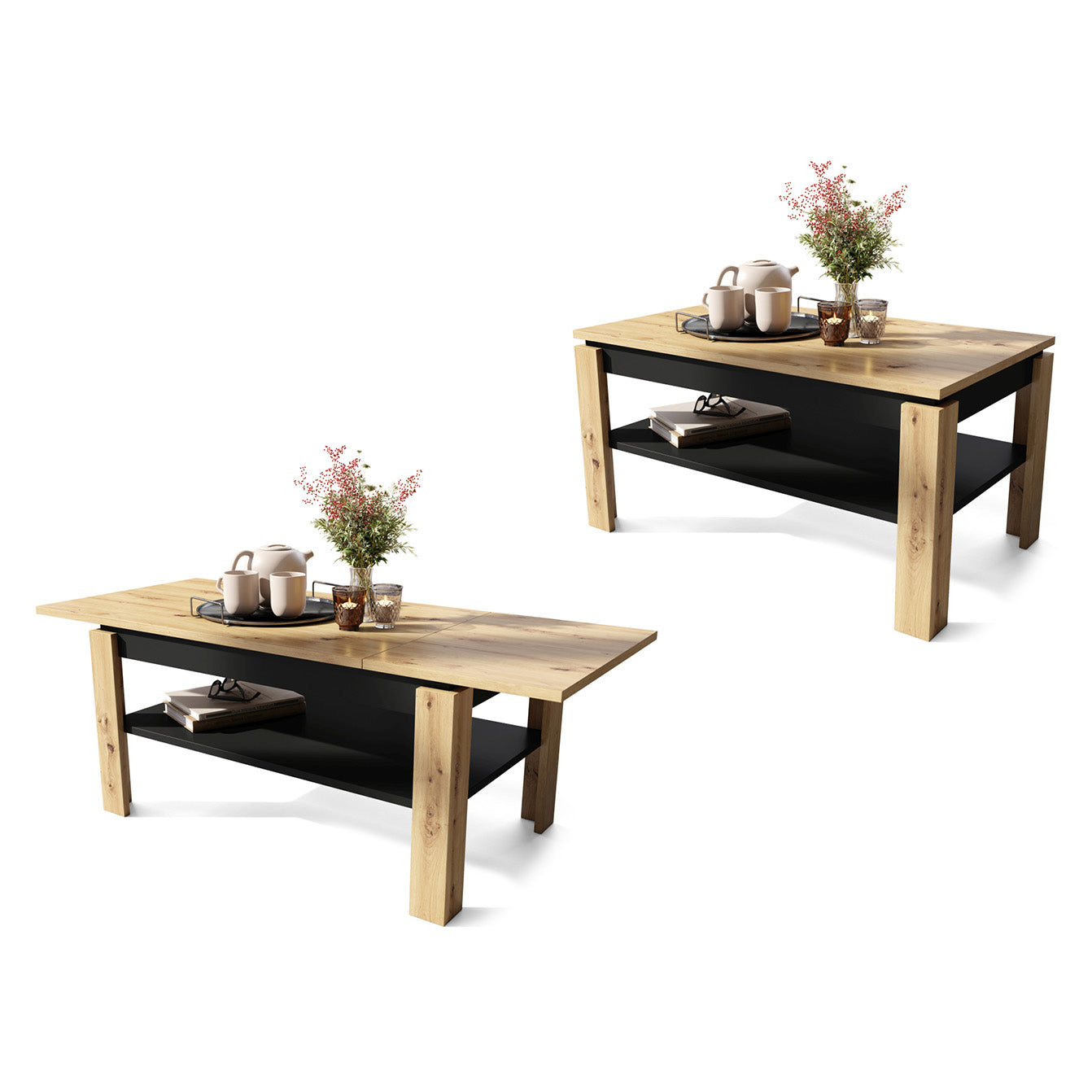 Asti-R Extending Coffee Table Contemporary Style - Artisan Oak / Black Matt