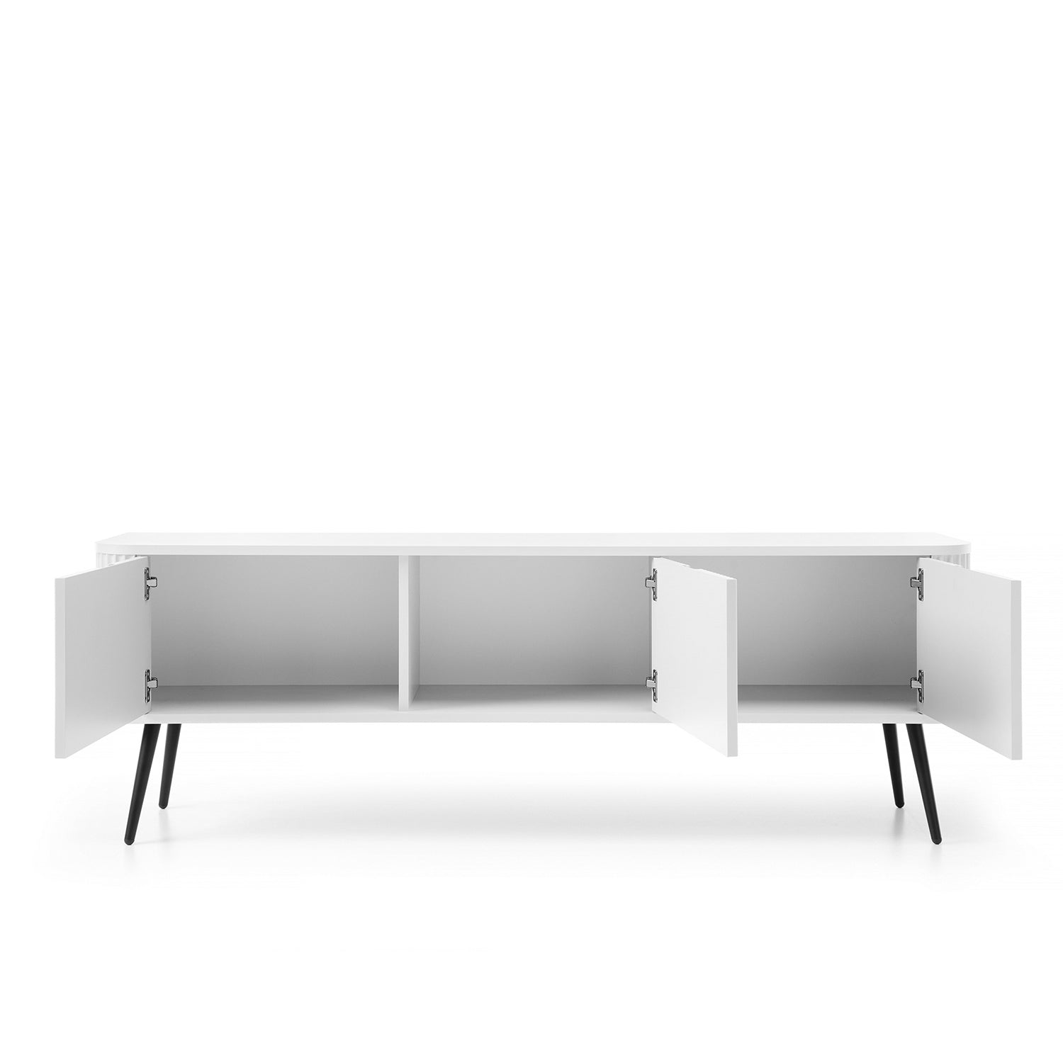 Signe Ribbed Elegant TV Unit - White / Black Legs
