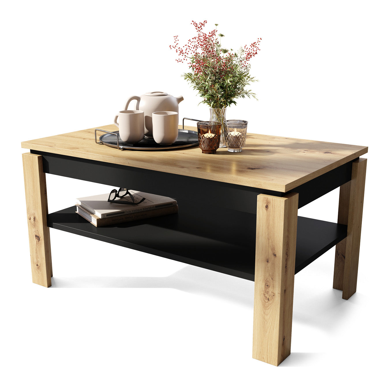 Asti-R Extending Coffee Table Contemporary Style - Artisan Oak / Black Matt