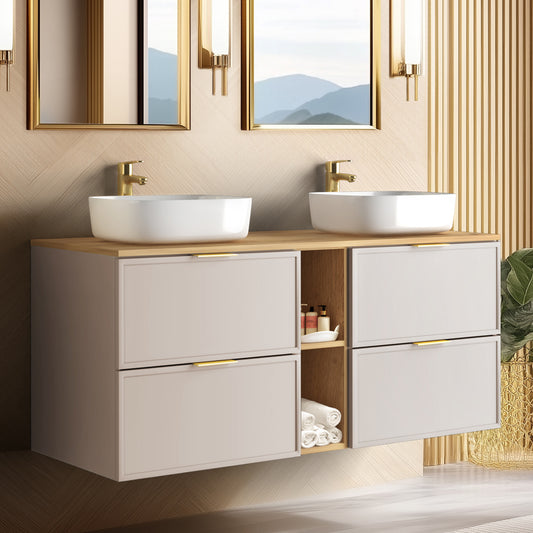 Simple Modern 4 Drawer Bathroom Cabinet Vanity Unit with Extra Storage 140cm with Worktop - Cashmere
