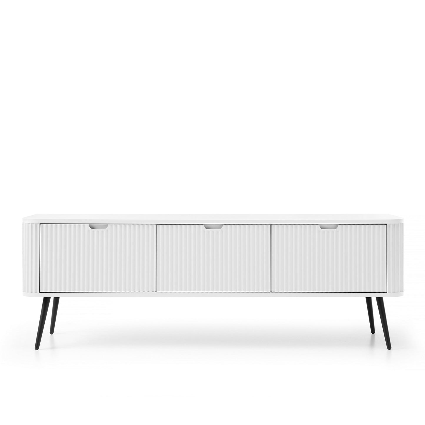 Signe Ribbed Elegant TV Unit - White / Black Legs