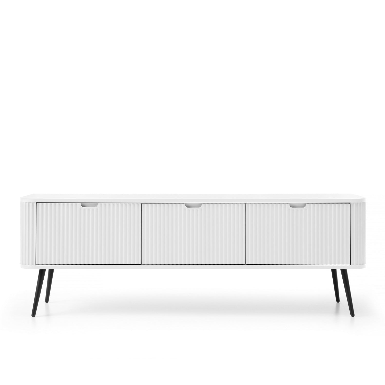 Signe Ribbed Elegant TV Unit - White / Black Legs