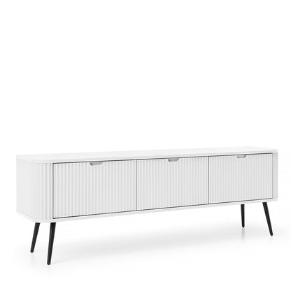 Signe Ribbed Elegant TV Unit - White / Black Legs