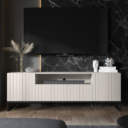 Elpis Glamour Standing TV Cabinet Media Unit with Storage 2D1K 150cm - Cashmere Matt / Black Frame