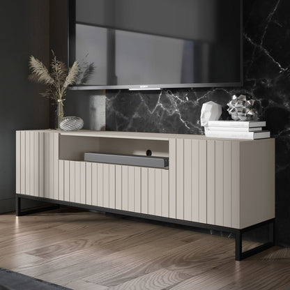 Elpis Glamour Standing TV Cabinet Media Unit with Storage 2D1K 150cm - Cashmere Matt / Black Frame