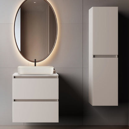 Simple Minimalist Bathroom Vanity Cabinets Set 60cm with Tall Unit & Worktop Basin - Cashmere