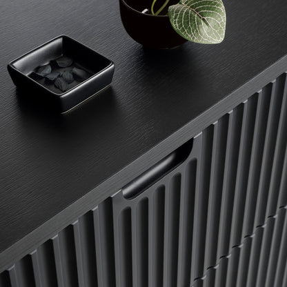 Signe Ribbed Elegant TV Unit - Black / Gold Legs