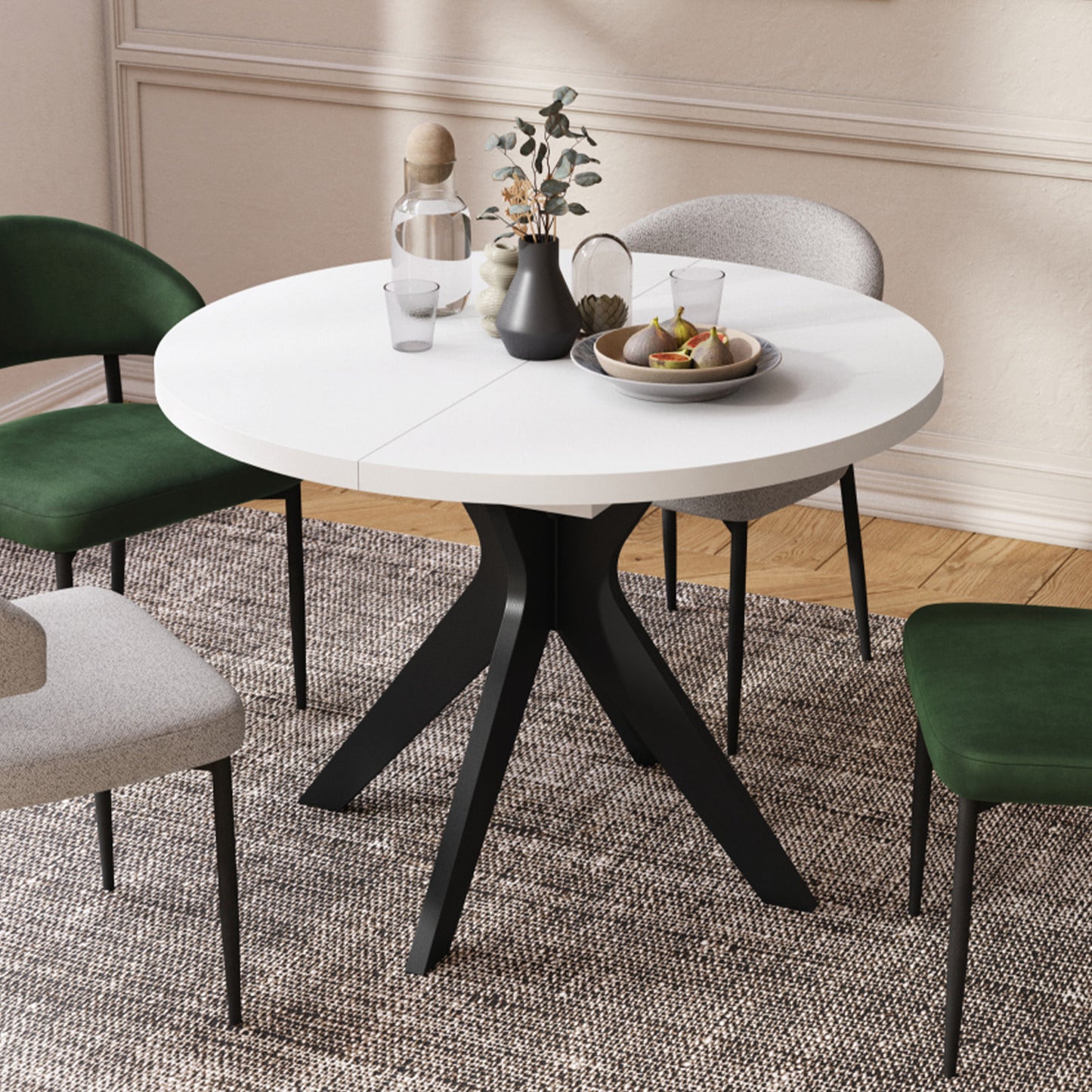 Renzo Extending Modern Dining Table – White Matt / Black