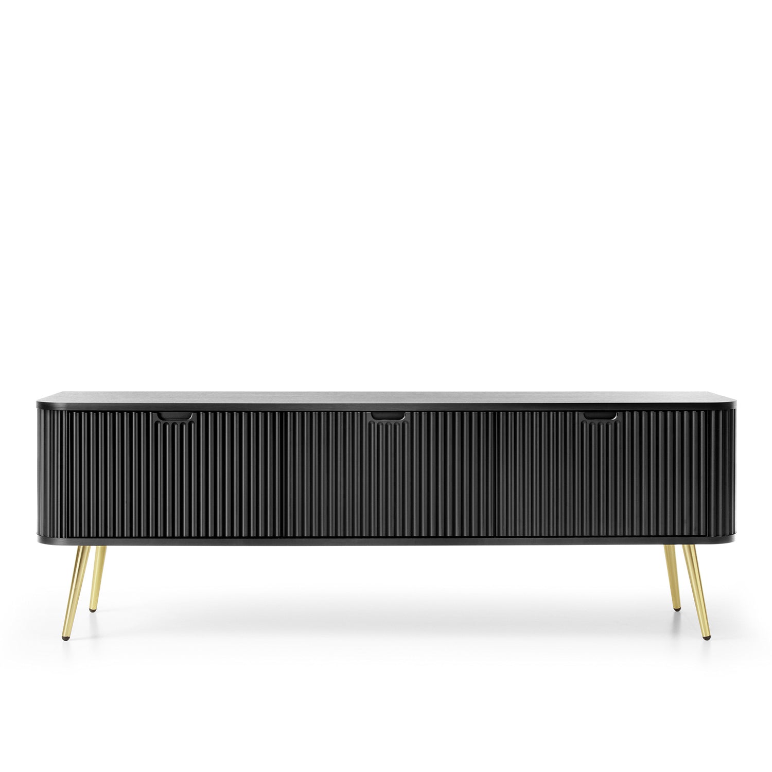 Signe Ribbed Elegant TV Unit - Black / Gold Legs