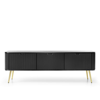 Signe Ribbed Elegant TV Unit - Black / Gold Legs