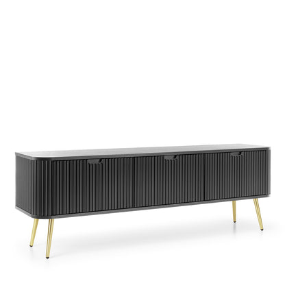 Signe Ribbed Elegant TV Unit - Black / Gold Legs