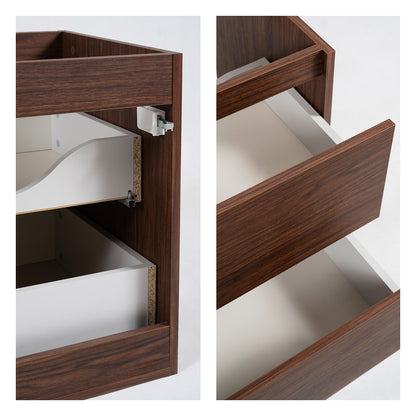 Simple Minimalist Bathroom Vanity Cabinets Set 60cm with Tall Unit & Worktop Basin - Walnut