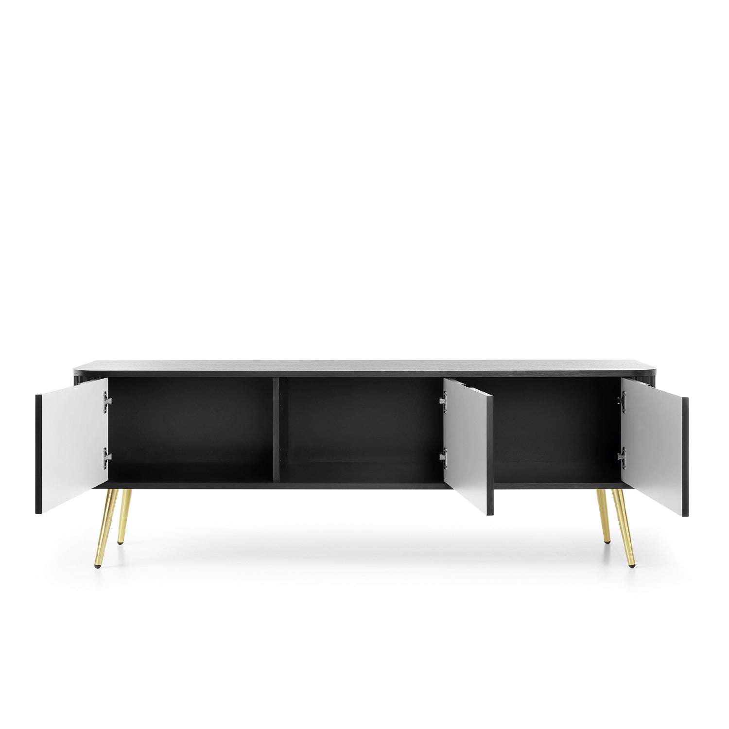 Signe Ribbed Elegant TV Unit - Black / Gold Legs