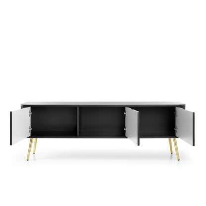 Signe Ribbed Elegant TV Unit - Black / Gold Legs