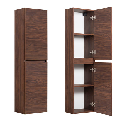 Simple Minimalist Bathroom Vanity Cabinets Set 60cm with Tall Unit & Worktop Basin - Walnut
