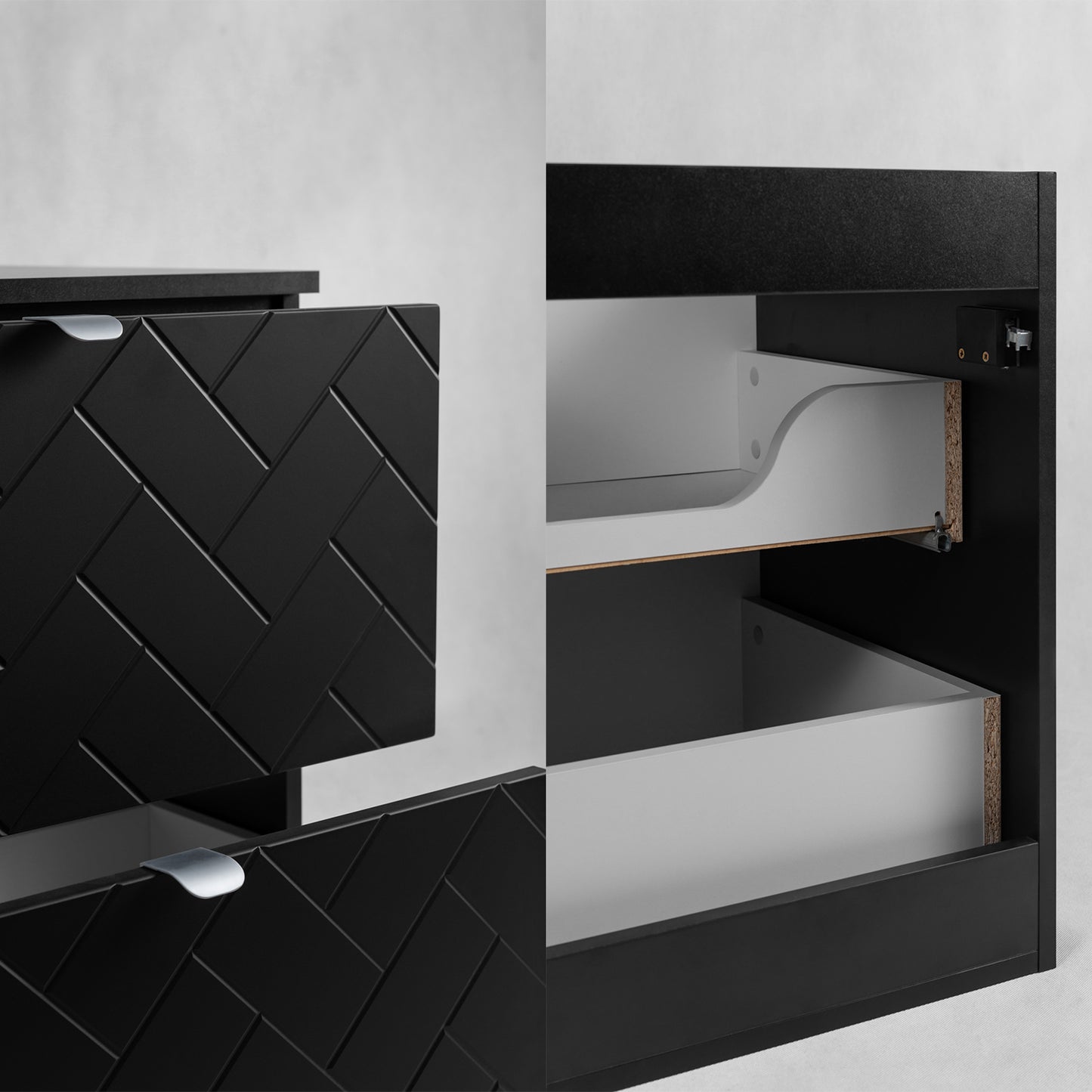 Trend Herringbone Pattern Door Bathroom Cabines Vanity Units Set with Worktop 60cm & 35cm - Black