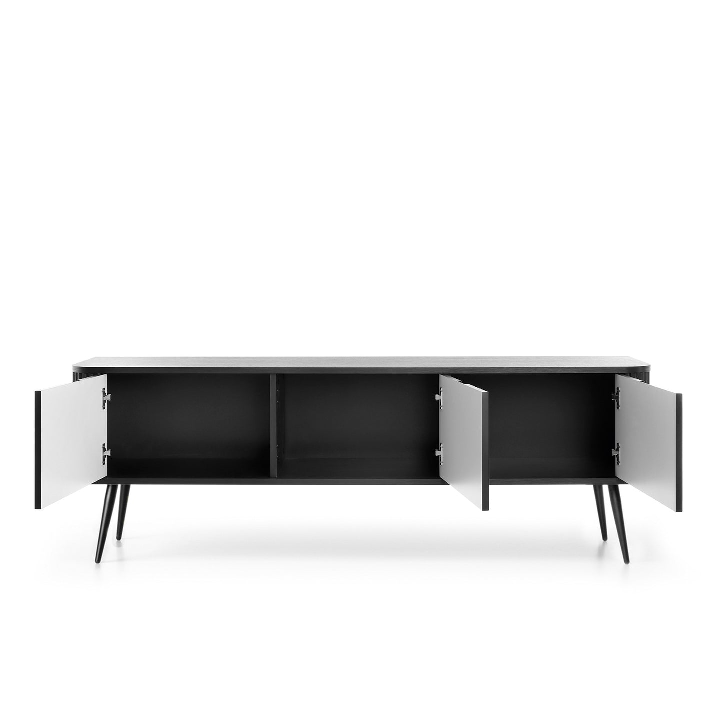 Signe Ribbed Elegant TV Unit - Black / Black Legs