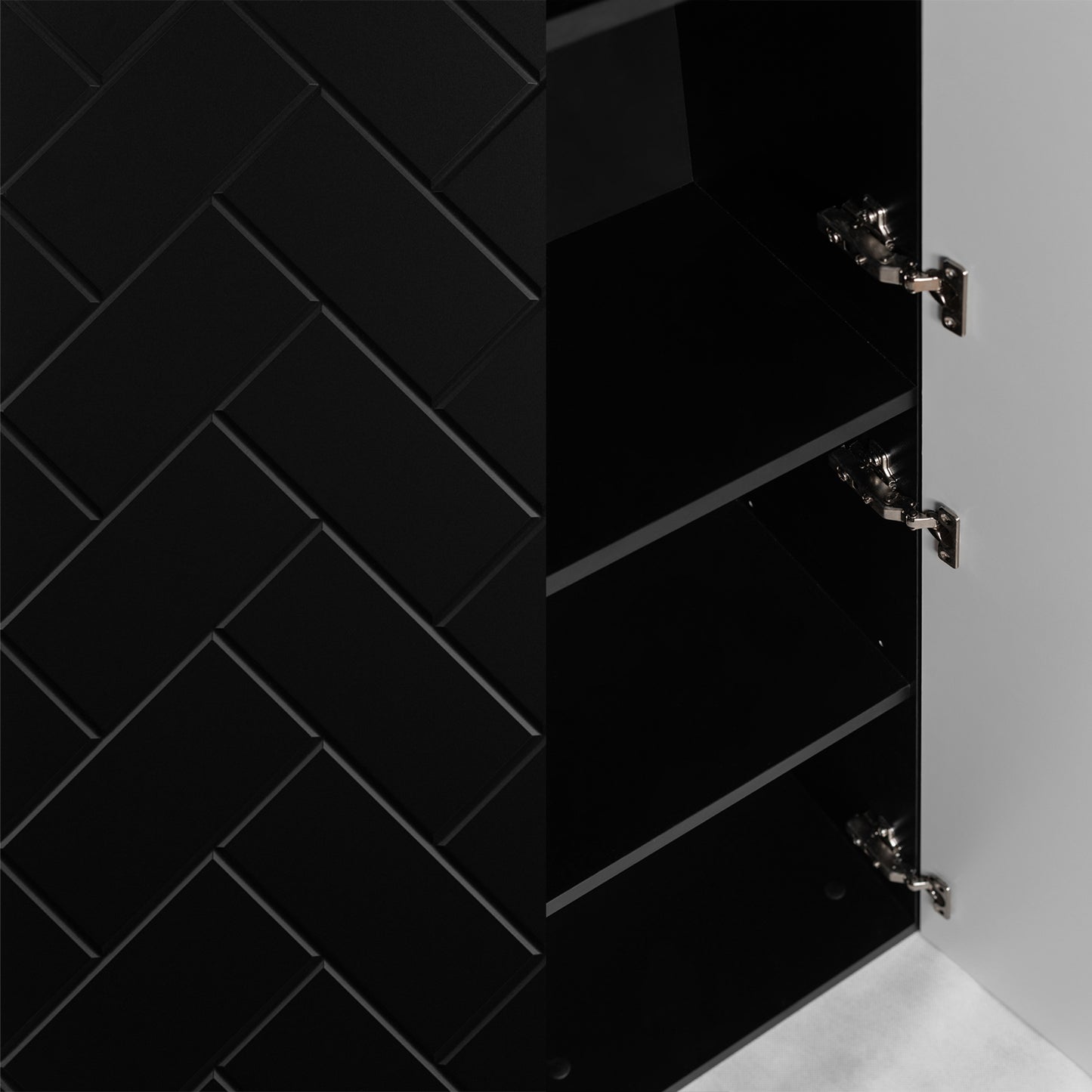 Trend Herringbone Pattern Door Bathroom Cabines Vanity Units Set with Worktop 60cm & 35cm - Black