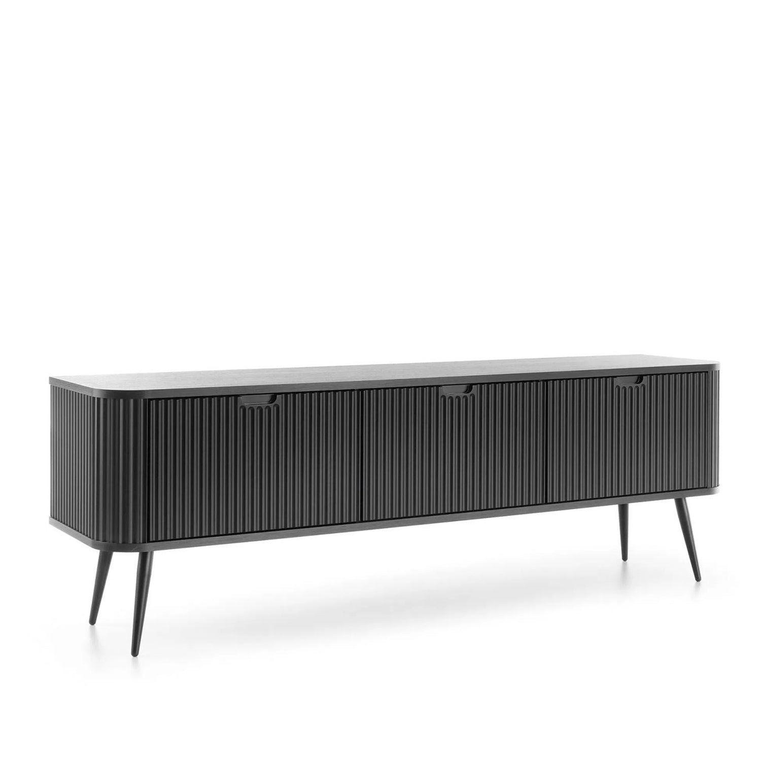 Signe Ribbed Elegant TV Unit - Black / Black Legs