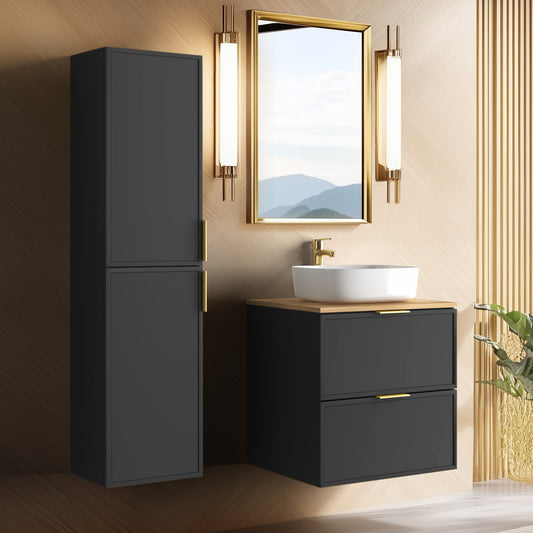Simple Modern 2 Cabinets Set Vanity Unit 60cm with Worktop & Tall Cabinet 136cm - Anthracite