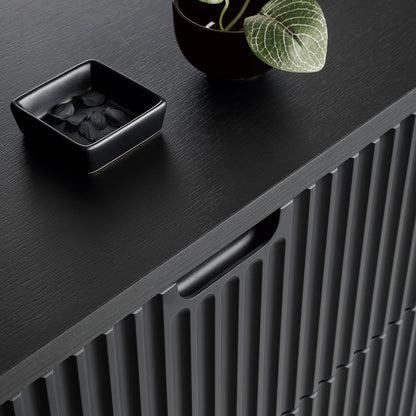 Signe Ribbed Elegant TV Unit - Black / Black Legs