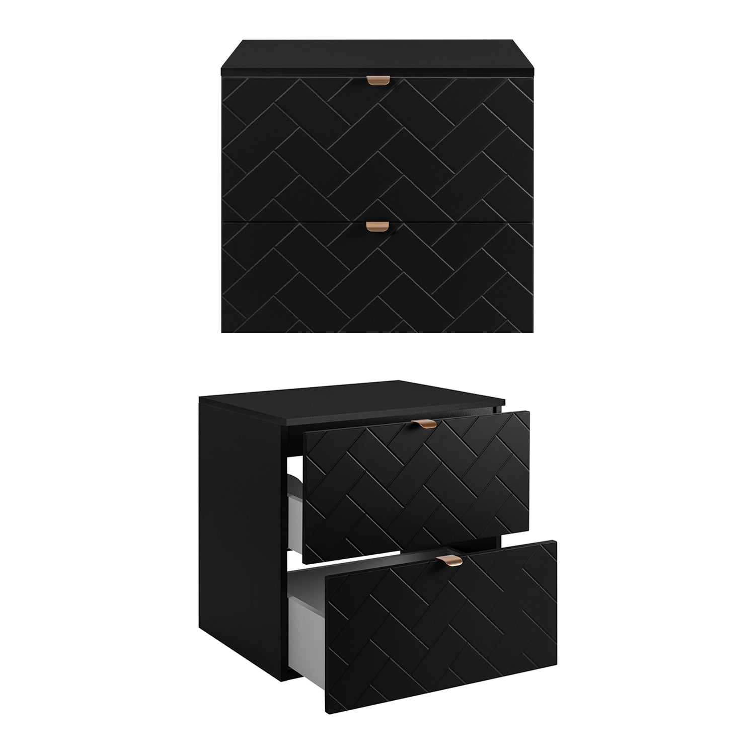 Trend Herringbone Pattern Door Bathroom Cabines Vanity Units Set with Worktop 60cm & 35cm - Black