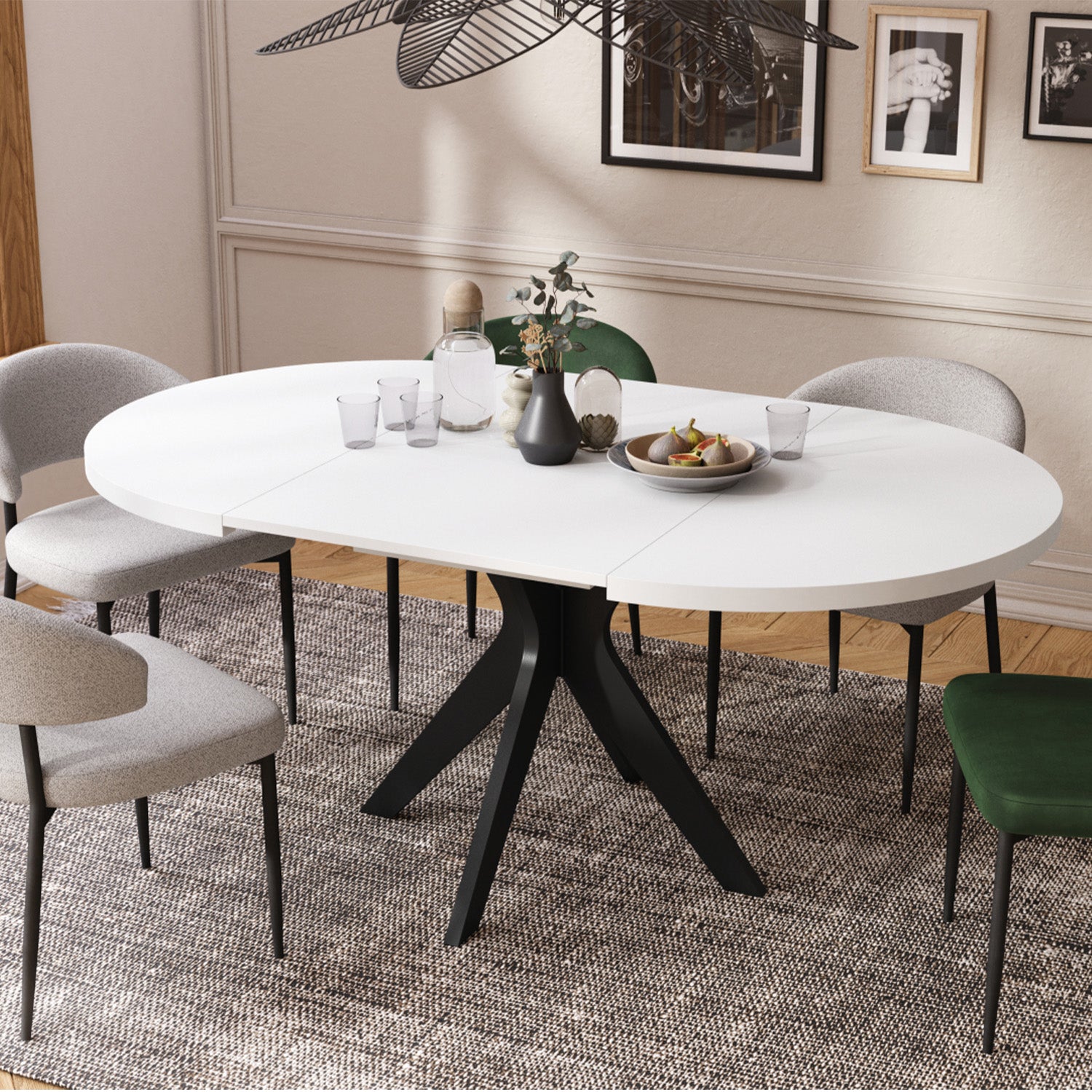 Renzo Extending Modern Dining Table – White Matt / Black