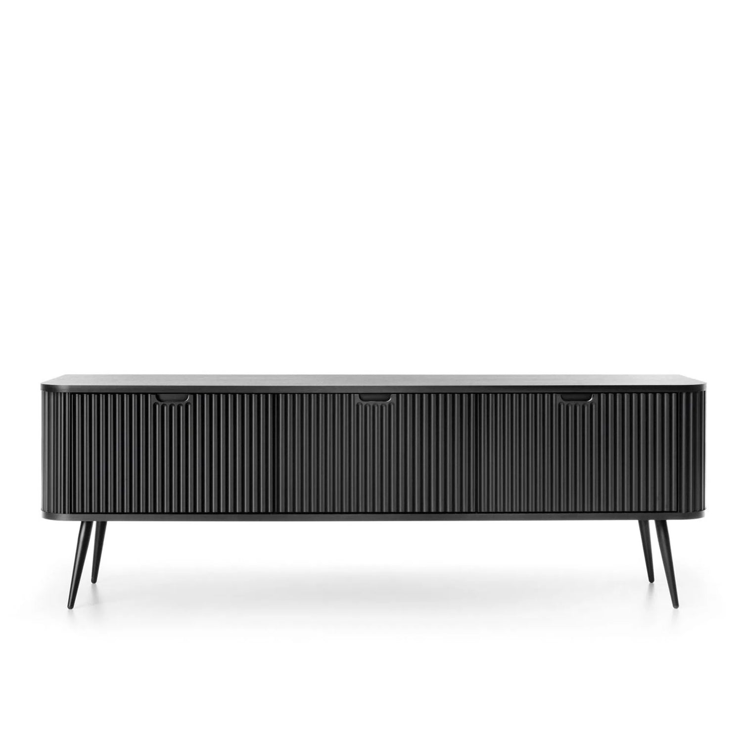 Signe Ribbed Elegant TV Unit - Black / Black Legs