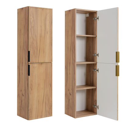 Simple Modern 2 Cabinets Set Vanity Unit 60cm with Worktop & Tall Cabinet 136cm - Gold Craft Oak
