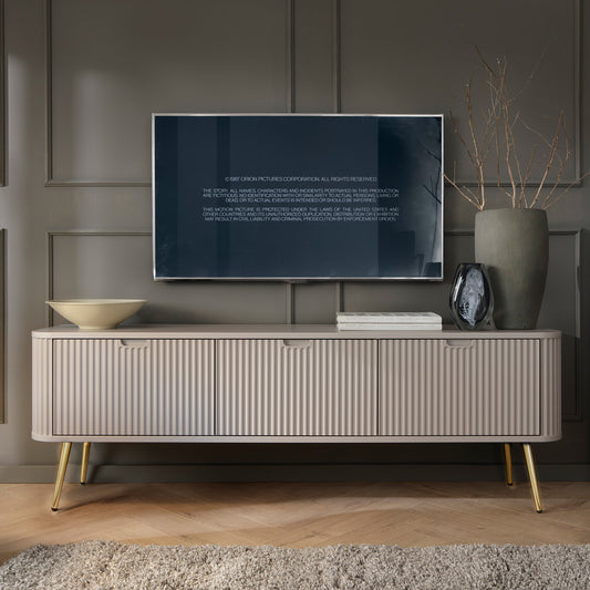 Signe Ribbed Elegant TV Unit - Cashmere / Gold Legs