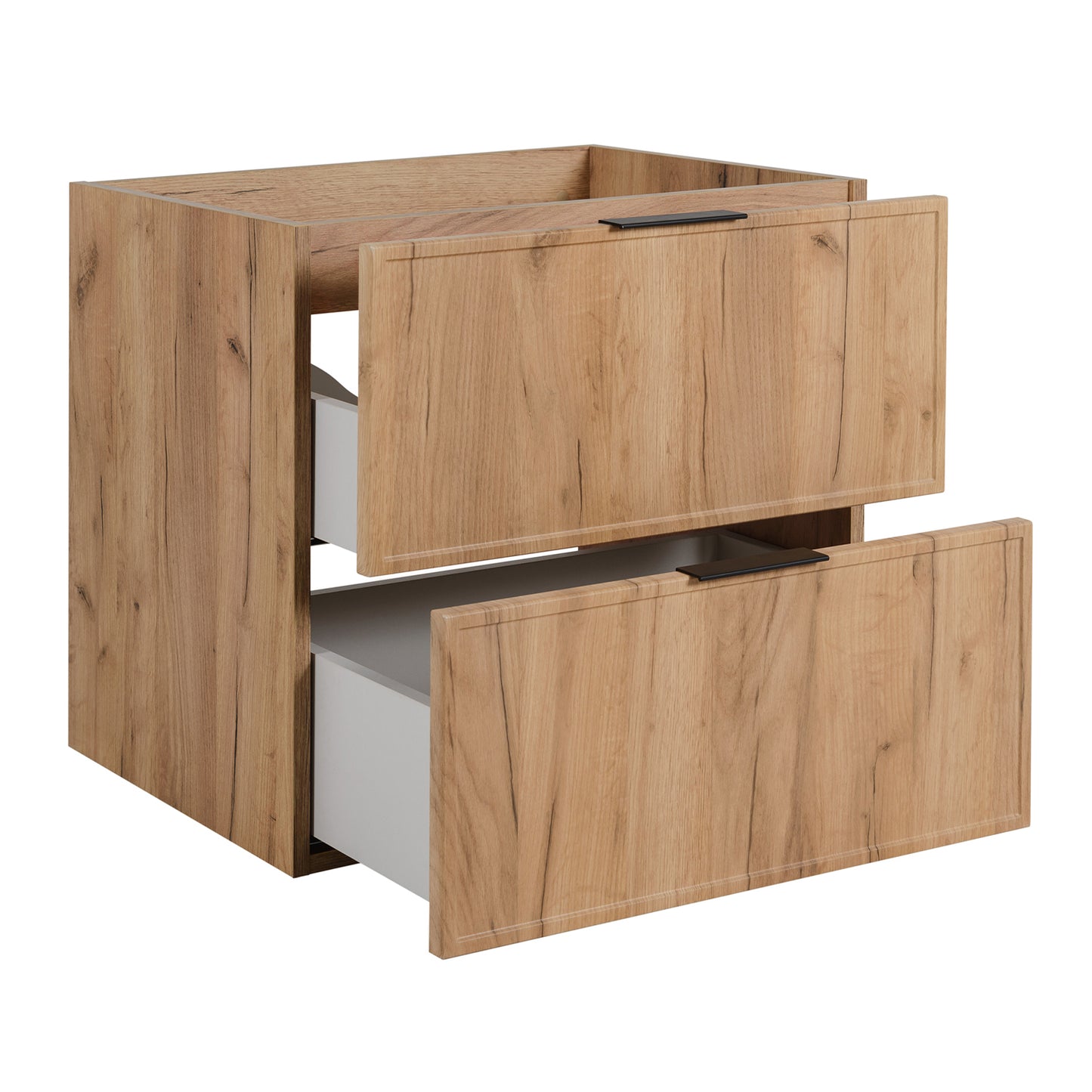 Simple Modern 2 Cabinets Set Vanity Unit 60cm with Worktop & Tall Cabinet 136cm - Gold Craft Oak