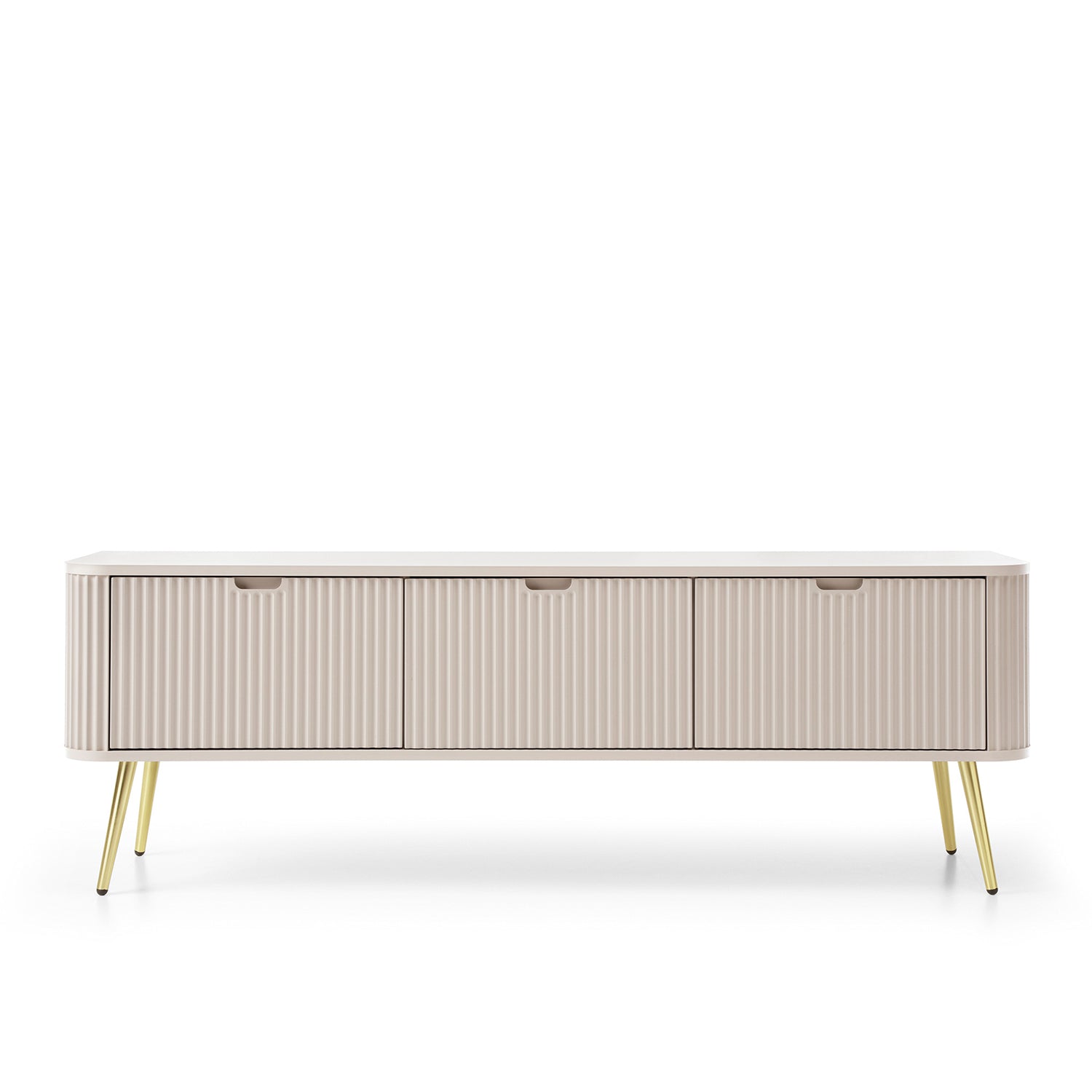 Signe Ribbed Elegant TV Unit - Cashmere / Gold Legs