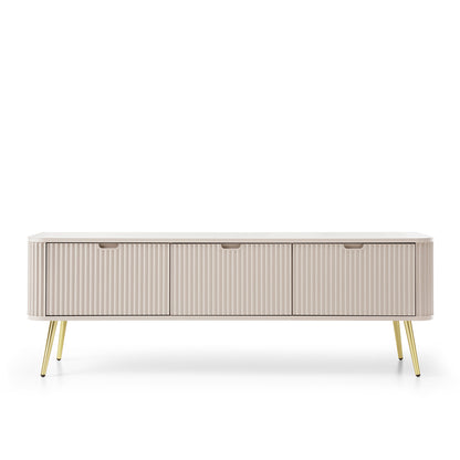 Signe Ribbed Elegant TV Unit - Cashmere / Gold Legs