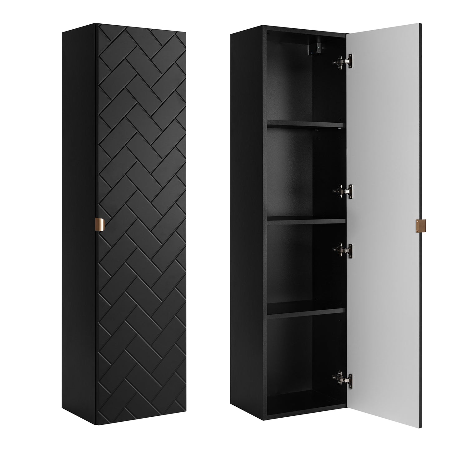Trend Herringbone Pattern Door Bathroom Cabines Vanity Units Set with Worktop 80cm & 35cm - Black