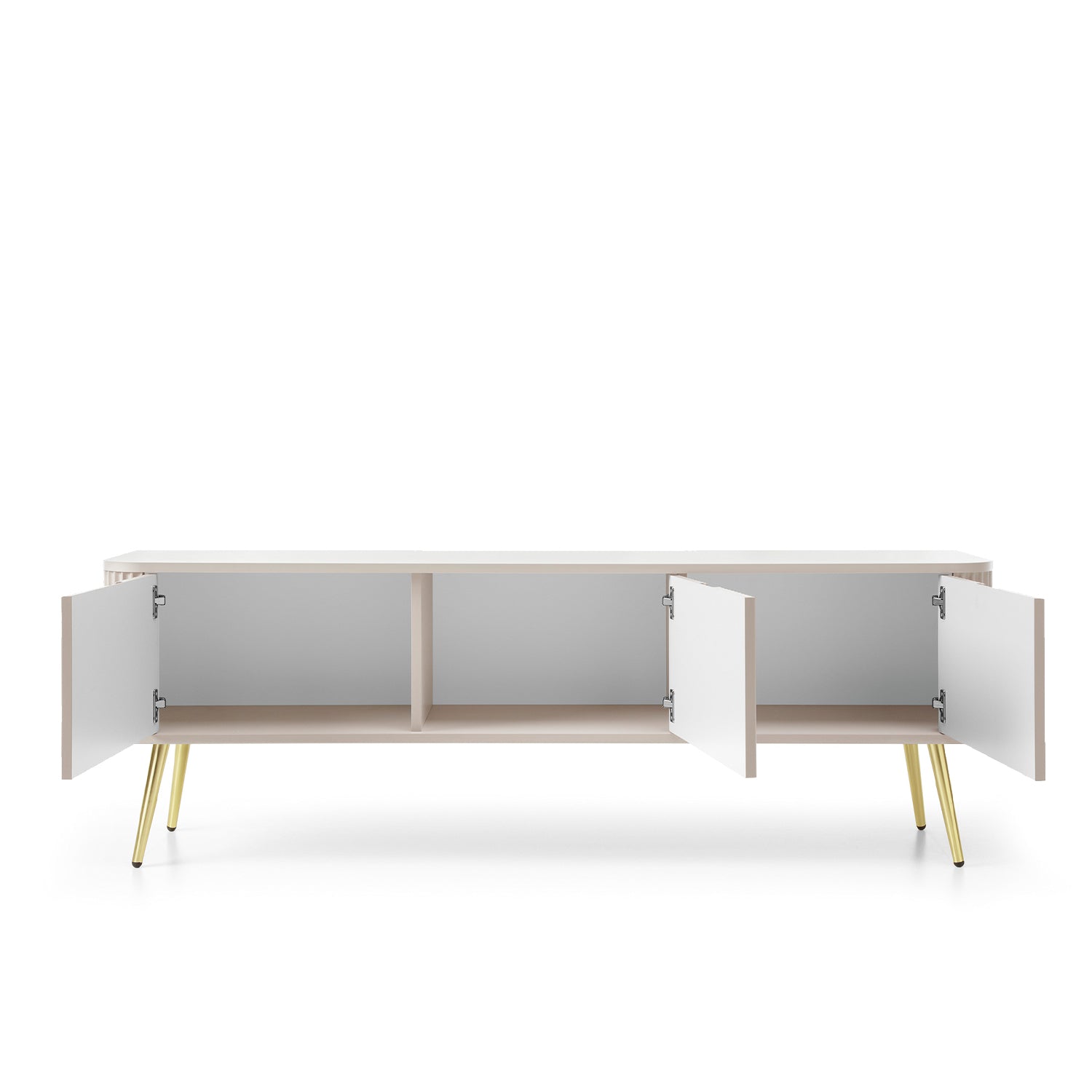 Signe Ribbed Elegant TV Unit - Cashmere / Gold Legs