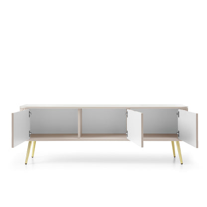 Signe Ribbed Elegant TV Unit - Cashmere / Gold Legs