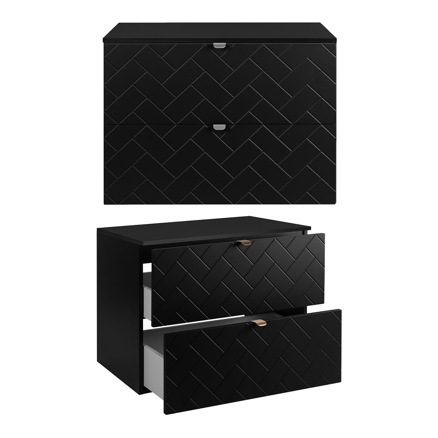 Trend Herringbone Pattern Door Bathroom Cabines Vanity Units Set with Worktop 80cm & 35cm - Black