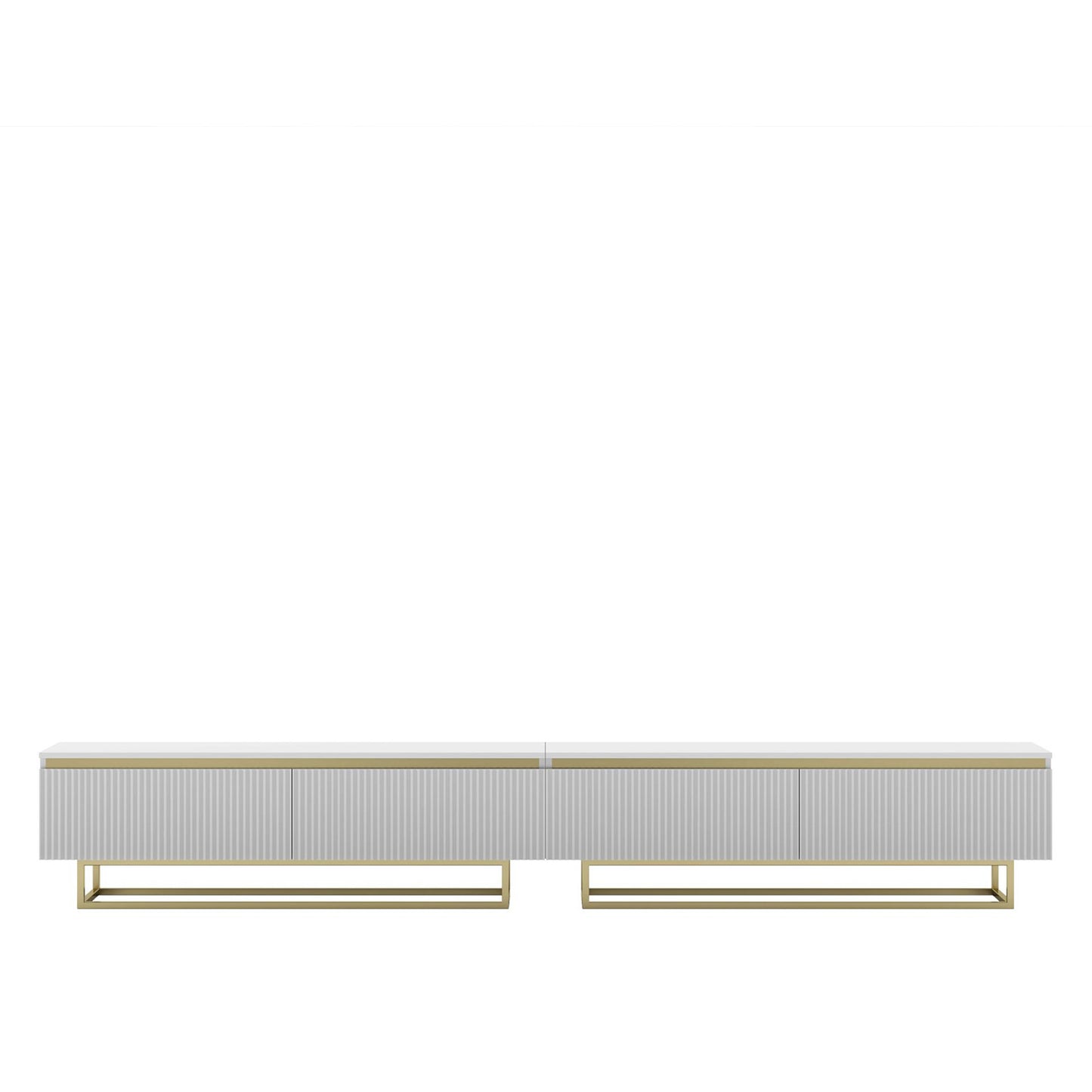 Selene Modern Ribbed-Texture Wide TV Unit with Storage - White / Gold Frame