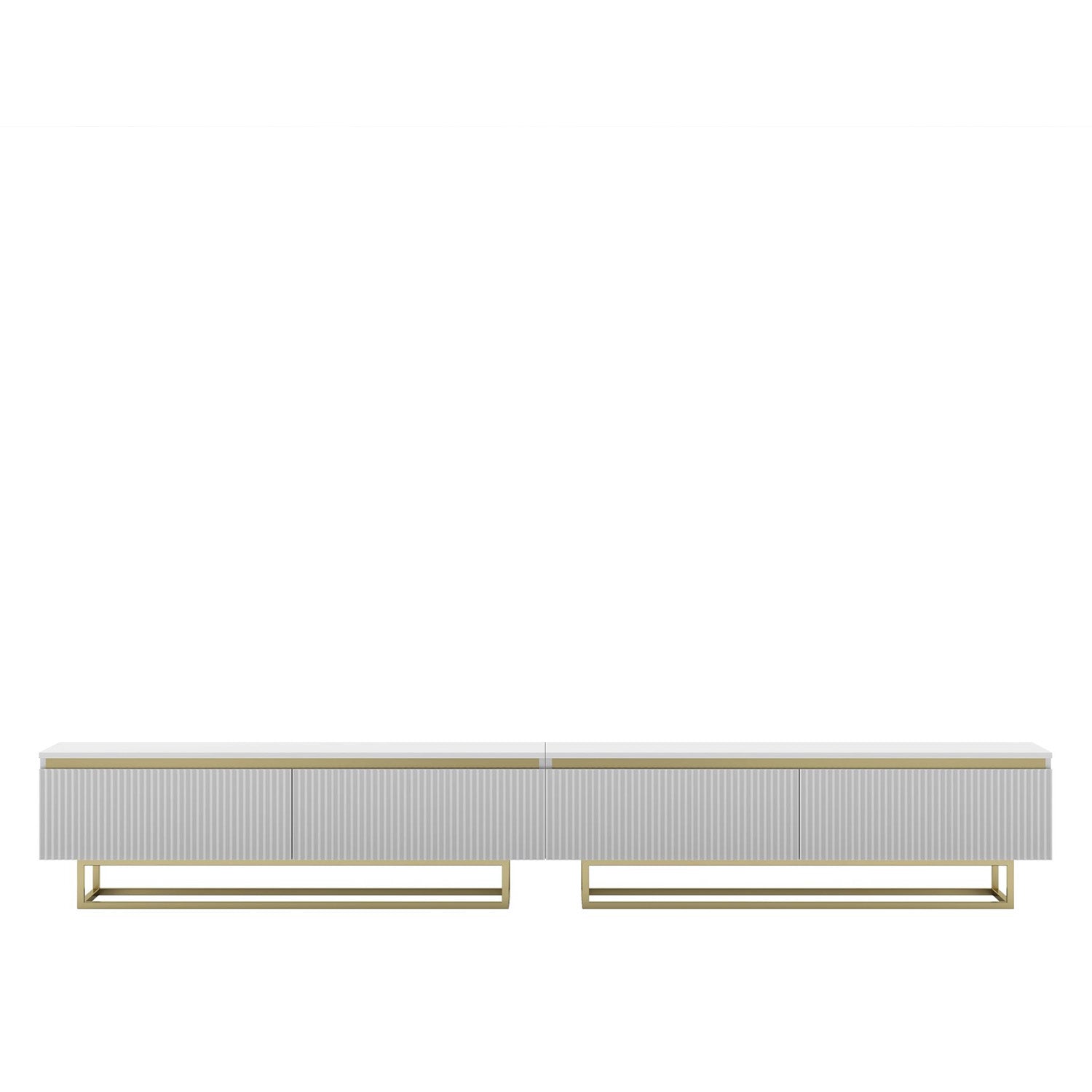 Selene Modern Ribbed-Texture Wide TV Unit with Storage - White / Gold Frame
