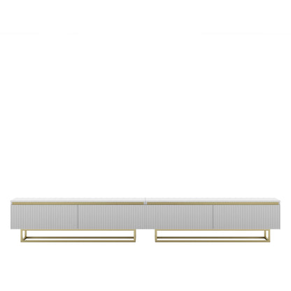 Selene Modern Ribbed-Texture Wide TV Unit with Storage - White / Gold Frame