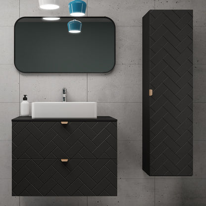 Trend Herringbone Pattern Door Bathroom Cabines Vanity Units Set with Worktop 80cm & 35cm - Black