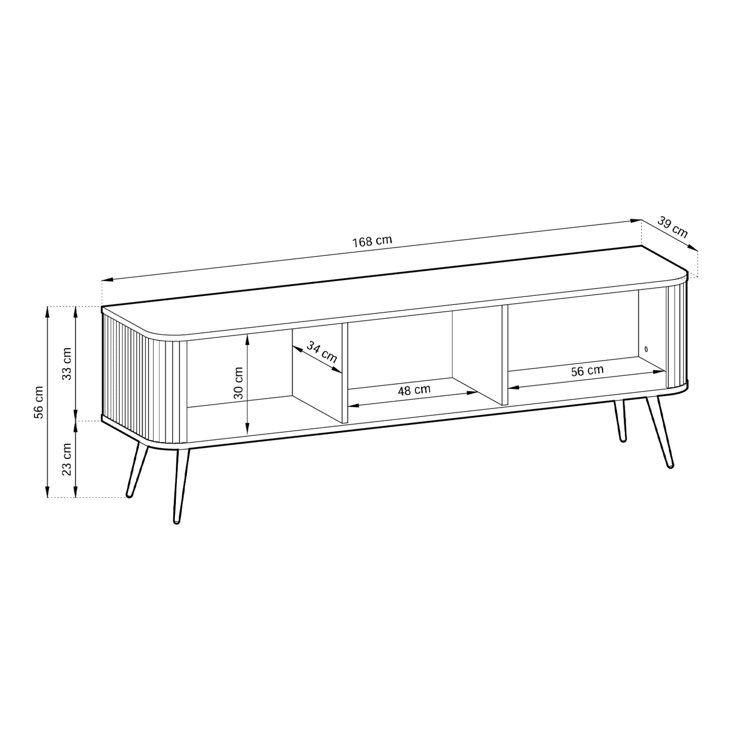 Signe Ribbed Elegant TV Unit - Cashmere / Gold Legs