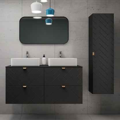 Trend Herringbone Pattern Door Bathroom Cabines Vanity Units Set with Worktop 120cm & 35cm - Black