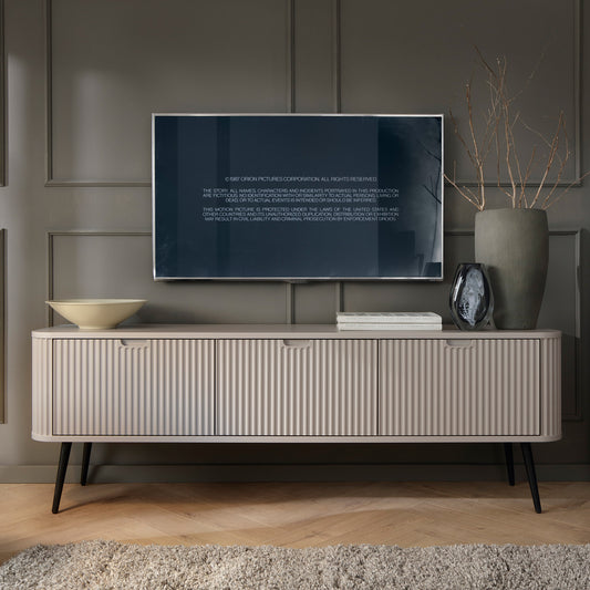 Signe Ribbed Elegant TV Unit - Cashmere / Black Legs