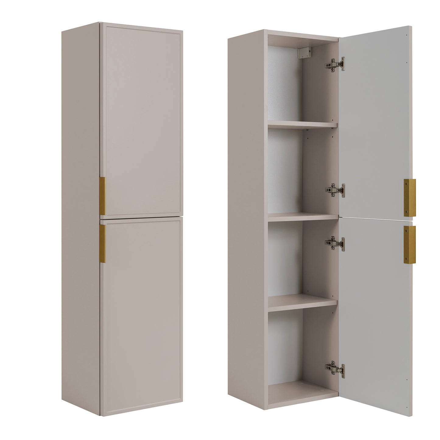 Simple Modern 2 Cabinets Set Vanity Unit 60cm with Worktop & Tall Cabinet 136cm - Cashmere