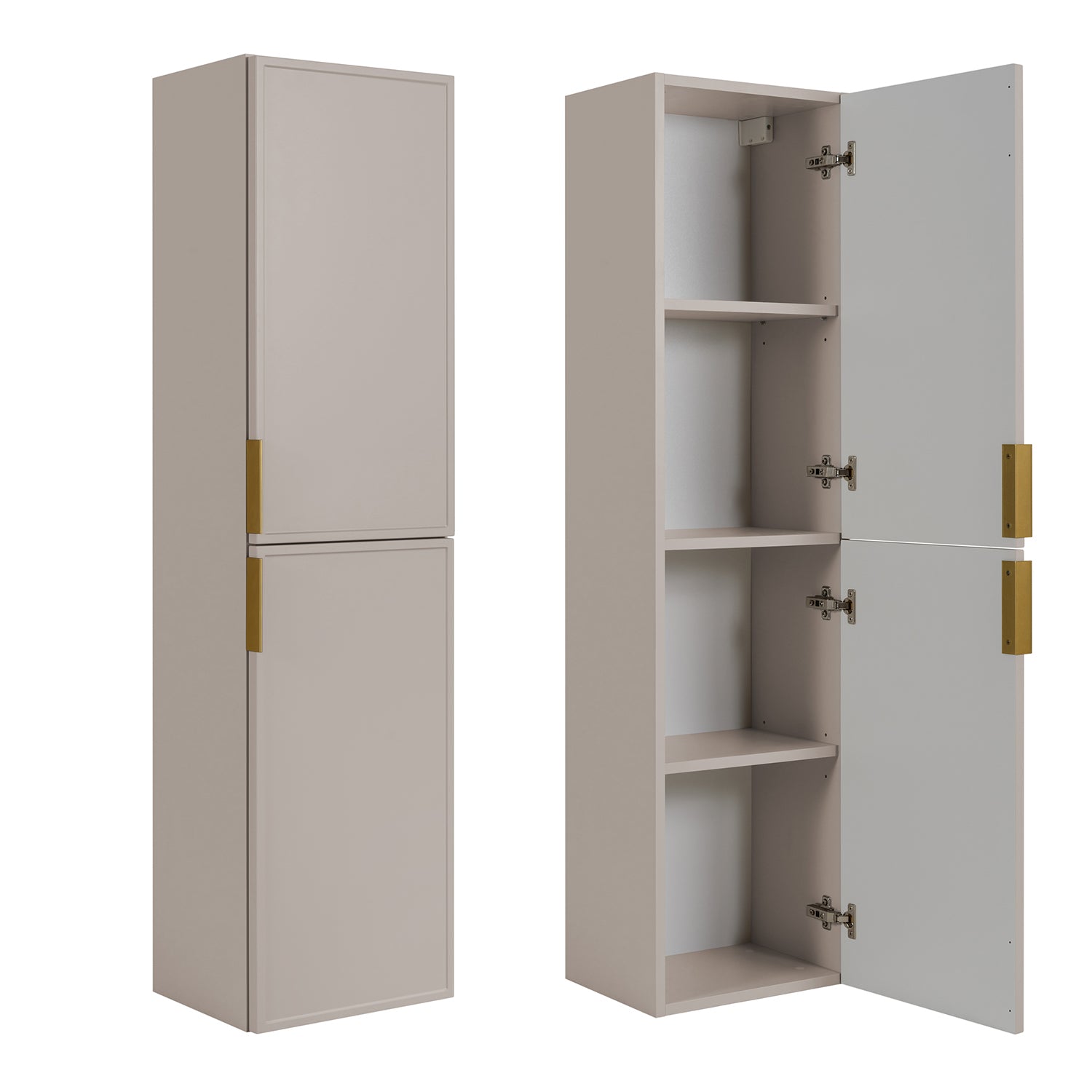 Simple Modern 2 Cabinets Set Vanity Unit 60cm with Worktop & Tall Cabinet 136cm - Cashmere