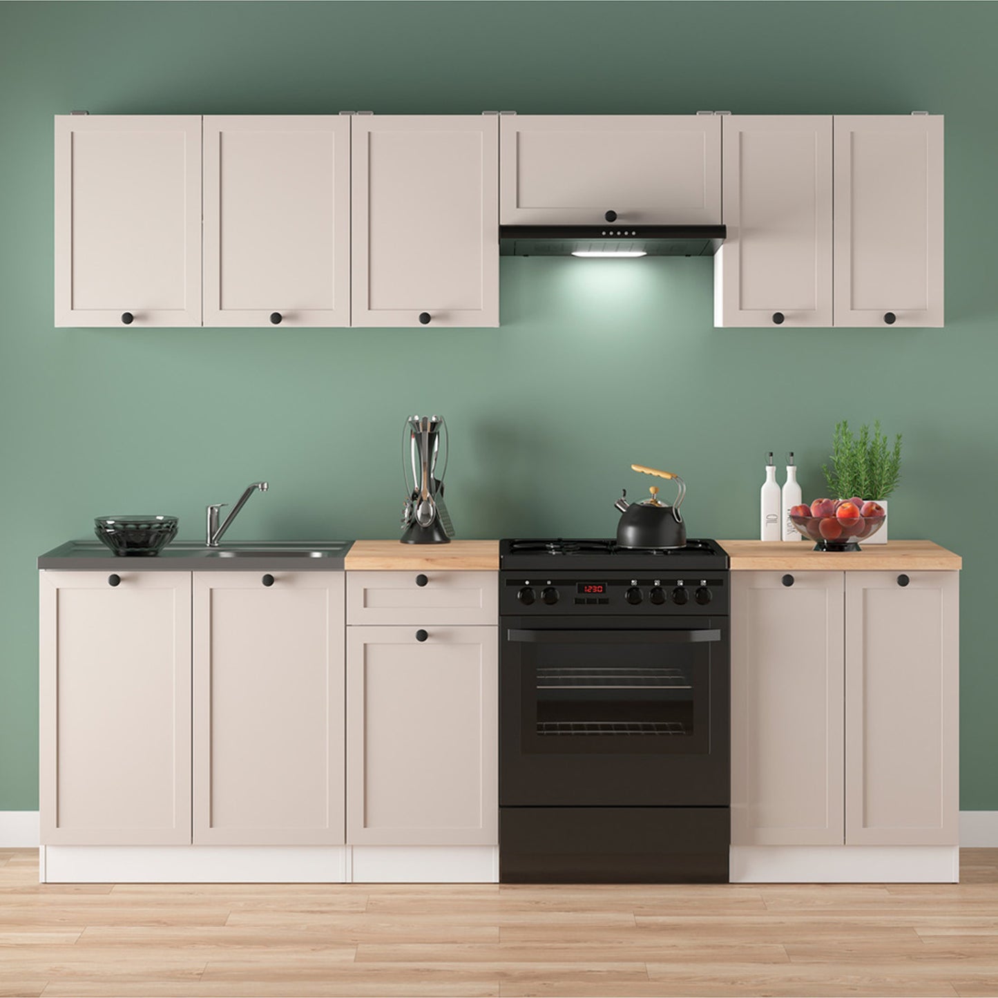 Summer 7 Unit Kitchen Cabinets Set 240cm - Cashmere Matt